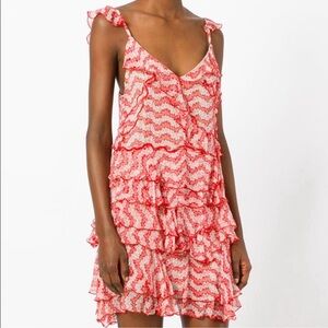 The Kooples Red Silk Floral Ruffle Dress